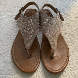 Beige, gold, and silver sandals. Women’s size 9